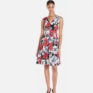 Anne Klein Atlantic Blue combo Floral Stretch fit and flare dress